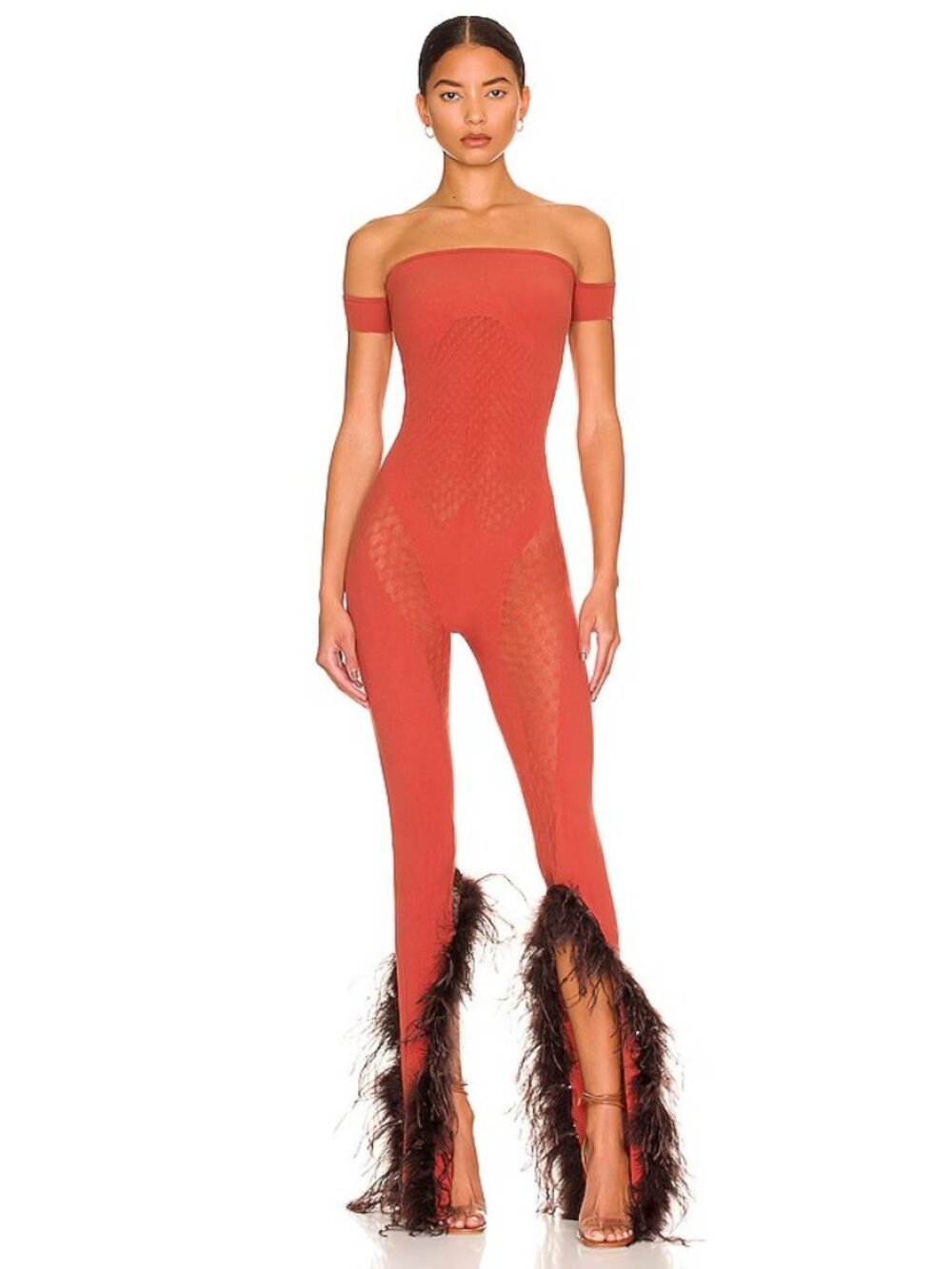 Poster Girl Junia Jumpsuit Burnt Henna Chocolate Brown Feathers